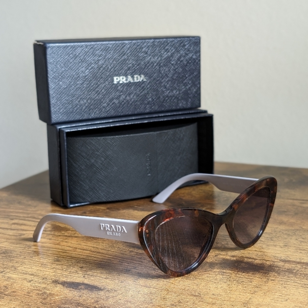New Prada Perfect Cat-Eye Sunglasses07R08I - Havana - Light Violet Gradient Blue